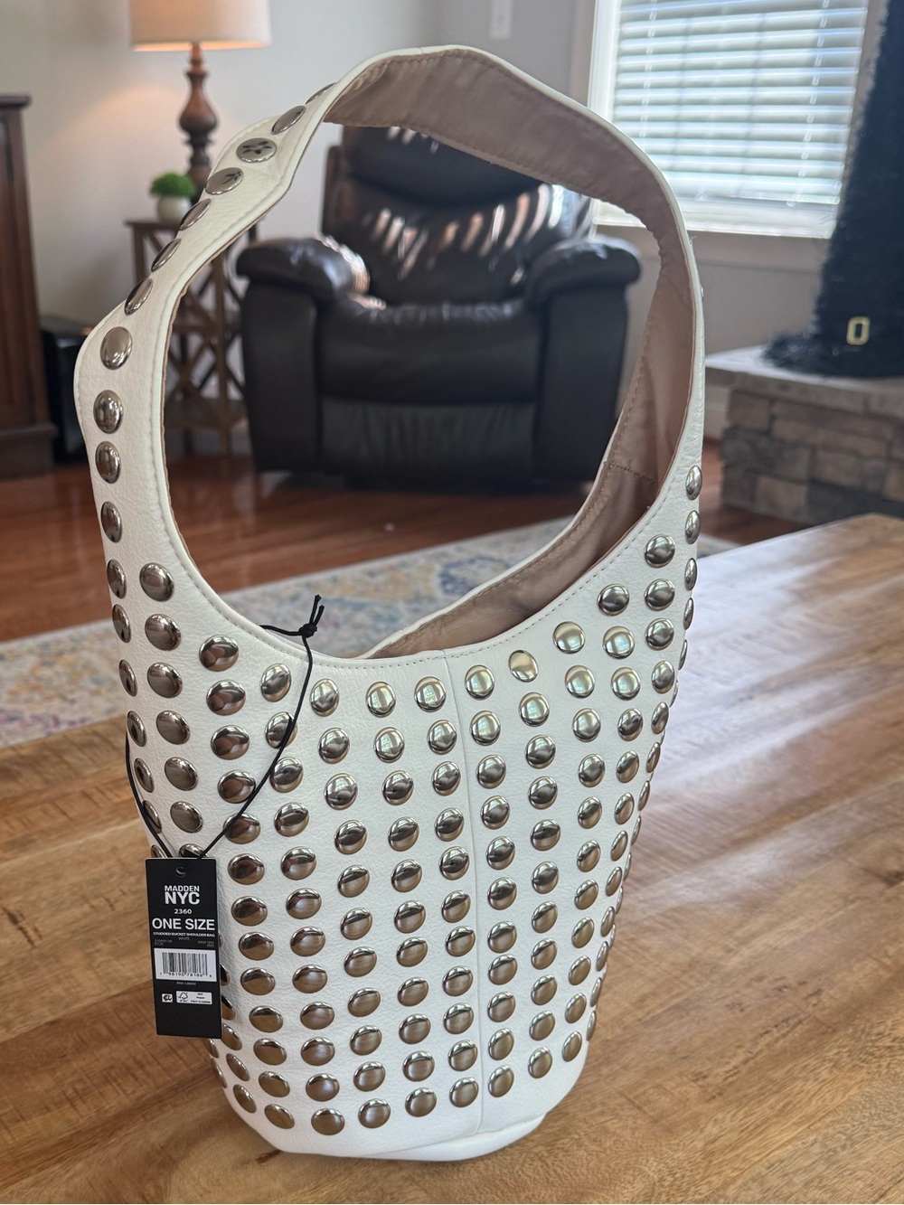 Madden NYC White Silver Studded Hobo Shoulder Bag Y2K NWT